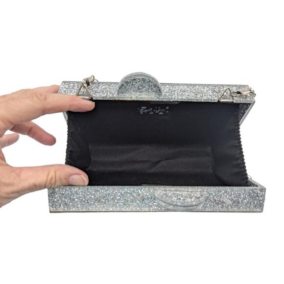 BARI LYNN Fruit Box Clutch Bag Chain Strap Acrylic Hard Sided Glitter - Picture 6 of 12